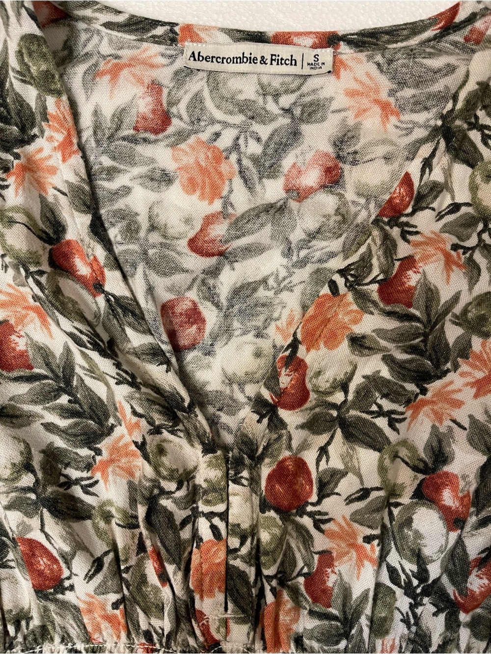 Abercrombie & Fitch Cream Mini Dress with Green Leaves & Peach Flowers - Picture 7 of 7